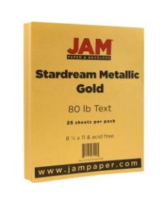 JAM Paper Printer Paper, Letter Size (8 1/2in x 11in), 80 Lb, Gold Metallic, Ream Of 25 Sheets