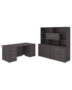 Bush Business Furniture Office 500 72inW Executive Desk With Lateral File Cabinets And Hutch, Storm Gray, Standard Delivery
