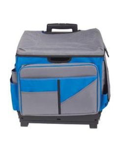 ECR4KIDS Universal Plastic Rolling Cart & Organizer Bag With Telescoping Handle, 16 1/2in x 17 1/2in x 16in, Blue/Gray
