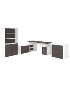 Bush Business Furniture Jamestown 72inW L-Shaped Desk With Lateral File Cabinet And 5-Shelf Bookcase, Storm Gray/White, Standard Delivery