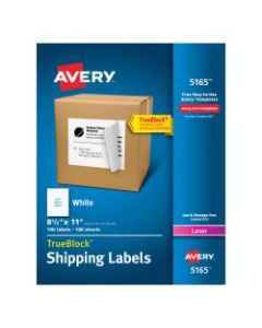 Avery Permanent Full-Sheet Labels, 5165, Laser, 8 1/2in x 11in, White, Box Of 100