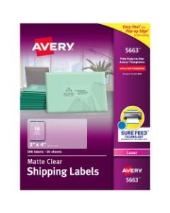 Avery Easy Peel Permanent Laser Address Labels, 5663, 2in x 4in, Clear, Pack Of 500