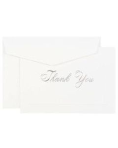 JAM Paper Thank You Card Set, 4 7/8in x 3 3/8in, 80 Lb, Bright White/Silver Script, Set Of 104 Cards And 100 Envelopes