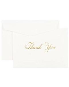 JAM Paper Thank You Card Set, 4 7/8in x 3 3/8in, 80 Lb, Bright White/Gold Script, Set Of 104 Cards And 100 Envelopes