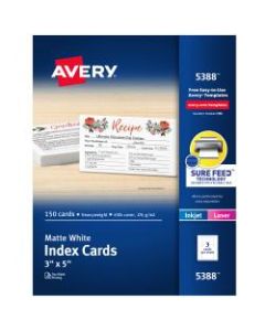 Avery Laser And Inkjet Index Cards, 3in x 5in, Box Of 150