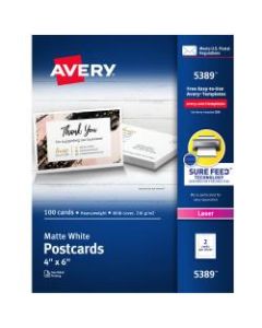 Avery Laser Post Cards, 4in x 6in, White, Box Of 100