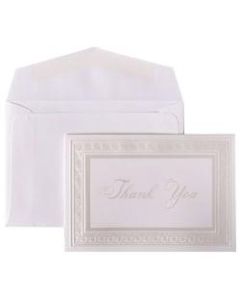 JAM Paper Thank You Card Set, 4 7/8in x 3 3/8in, 65 Lb, Bright White/Pearl Border, Set Of 104 Cards And 100 Envelopes