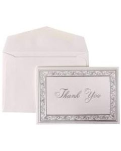 JAM Paper Thank You Card Set, 4 7/8in x 3 3/8in, 65 Lb, Bright White/Silver Border, Set Of 104 Cards And 100 Envelopes