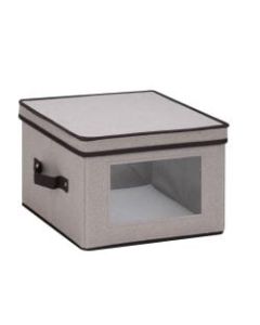 Honey-Can-Do Canvas Dinnerware Storage Box, Medium Size, Black/Gray