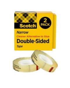 Scotch 665 Permanent Double-Sided Tape, 1/2in x 900in, Clear, Pack Of 2 Rolls
