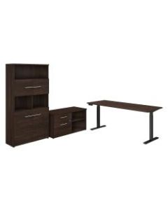 Bush Business Furniture Office 500 Height-Adjustable Standing Desk With Storage And Bookcase, 72inW, Black Walnut, Standard Delivery