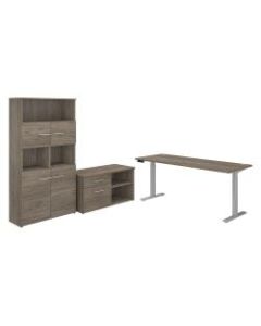 Bush Business Furniture Office 500 Height-Adjustable Standing Desk With Storage And Bookcase, 72inW, Modern Hickory, Standard Delivery