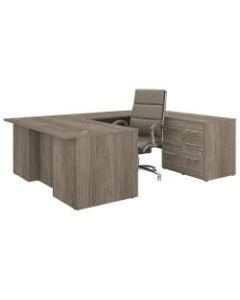 Bush Business Furniture Office 500 72inW U-Shaped Executive Desk With Drawers And High-Back Chair, Modern Hickory, Standard Delivery
