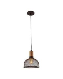 Adesso Dale Small Pendant Lamp, 9-1/2inW, Matte Black Shade/Black & Natural Rubberwood Base
