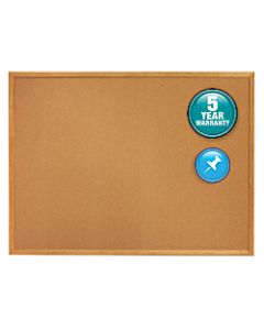 Quartet Cork Bulletin Board, 36in x 60in, Wood Frame With Oak Finish
