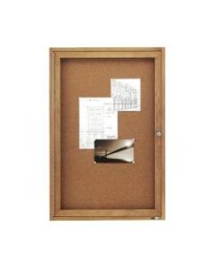 Quartet Enclosed Bulletin Board, 36in x 24in, Wood Frame With Oak Finish