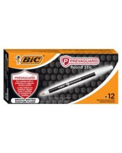 BIC Prevaguard Round Stic Pens With Antimicrobial Additive, Medium Point, 1.0 mm, Black Barrel, Black Ink, Set Of 12 Pens