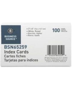 Business Source Ruled White Index Cards - 5in Width x 3in Length - 100 / Pack