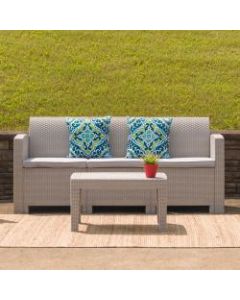 Flash Furniture Faux Rattan Outdoor Sofa With All-Weather Cushions, Light Gray