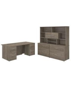 Bush Business Furniture Office 500 72inW Executive Desk With Lateral File Cabinets And Hutch, Modern Hickory, Premium Installation