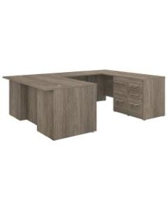Bush Business Furniture Office 500 72inW U-Shaped Executive Desk With Drawers, Modern Hickory, Premium Installation