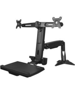 StarTech.com Sit Stand Dual Monitor Arm - Desk Mount Standing Computer Workstation 24in Displays - Adjustable Stand Up Arm w/ Keyboard Tray