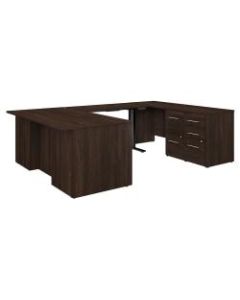 Bush Business Furniture Office 500 Height-Adjustable U-Shaped Executive Desk With Drawers, 72inW, Black Walnut, Premium Installation