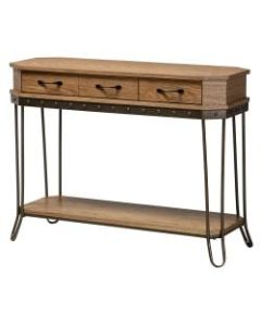 Baxton Studio Vintage Rustic Industrial 3-Drawer Console Table, 32inH x 42-15/16inW x 15-1/2inD, Oak Brown/Black
