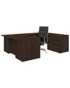 Bush Business Furniture Office 500 72inW U-Shaped Executive Desk With Drawers And High-Back Chair, Black Walnut, Premium Installation
