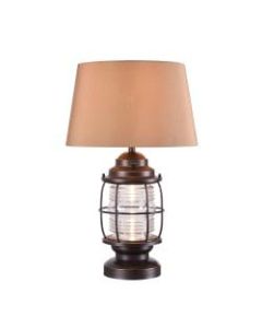 Kenroy Home Beacon Outdoor Table Lamp, 25-3/4inH, Tan Shade/Bronze Base