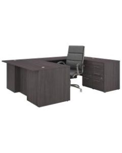 Bush Business Furniture Office 500 72inW U-Shaped Executive Desk With Drawers And High-Back Chair, Storm Gray, Premium Installation
