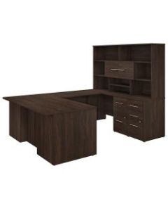 Bush Business Furniture Office 500 72inW U-Shaped Executive Desk With Drawers And Hutch, Black Walnut, Premium Installation