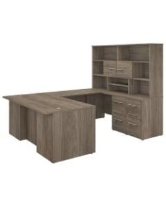 Bush Business Furniture Office 500 72inW U-Shaped Executive Desk With Drawers And Hutch, Modern Hickory, Premium Installation