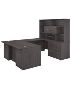 Bush Business Furniture Office 500 72inW U-Shaped Executive Desk With Drawers And Hutch, Storm Gray, Premium Installation