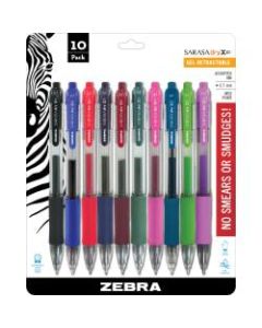 Zebra Sarasa Gel Ink Retractable Pens, Medium Point, 0.7 mm, Clear Barrels, Assorted Ink Colors, Pack Of 10