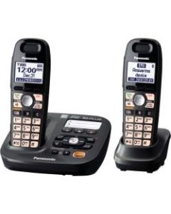 Panasonic DECT 6.0 1.90 GHz Cordless Phone - Metallic Black - 1 x Phone Line - 2 x Handset - Speakerphone - Answering Machine - Backlight