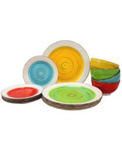 Gibson Home Confetti Band 12-Piece Mix And Match Dinnerware Set, Assorted Colors