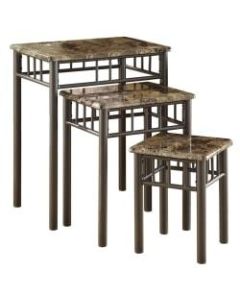Monarch Specialties Eyvonne Nesting Tables, 17inH x 13inW x 13inD, Cappuccino Marble, Set Of 3 Tables