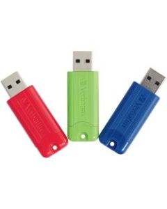 Verbatim 128GB PinStripe USB 3.0 Flash Drive - 3pk - Red, Green, Blue - 128 GB - USB 3.0 - Red, Green, Blue - Lifetime Warranty - 3 Pack