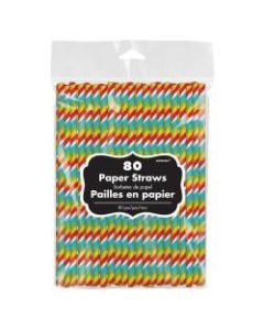 Amscan Striped Paper Straws, 7-3/4in, Rainbow, Pack Of 80 Straws