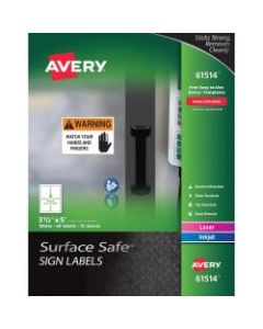 Avery Surface Safe Sign Labels, 3 1/2in x 5in, Square, Pack Of 60