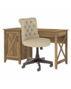 Bush Furniture Key West 54inW Computer Desk With Storage And Mid-Back Tufted Office Chair, Reclaimed Pine, Standard Delivery