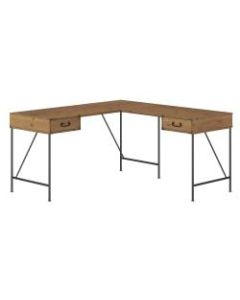 Kathy Ireland Home by Bush Furniture Ironworks 60inW L-Shaped Writing Desk With Drawers, Vintage Golden Pine, Standard Delivery