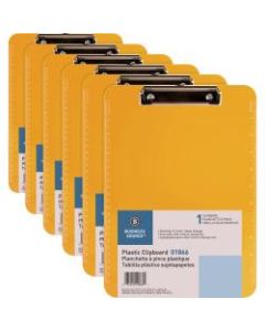 Business Source Flat Clip Plastic Clipboard - 9in x 12in - Low-profile - Plastic - Neon Orange - 6 / Bundle