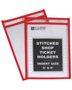 C-Line Hanging Strap Shop Ticket Holder - Support 6in x 9in Media - 25 / Box - Red, Clear