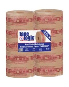 Tape Logic Preprinted Reinforced Water-Activated Tape, Warning, 3in Core, 3in x 150 Yd., Kraft, Case Of 10