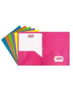 JAM Paper Plastic 2-Pocket POP Folders With Prongs, Letter Size, 9-1/2in x 11-1/2in, Assorted Fashion Colors, Pack Of 6 Folders