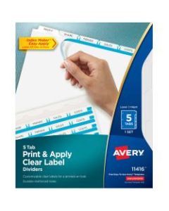 Avery Print & Apply Clear Label Dividers With Index Maker Easy Apply Printable Label Strip And White Tabs, 5-Tab