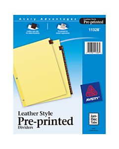 Avery Red 30% Recycled Leather Preprinted Tab Dividers, Monthly