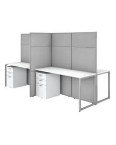 Bush Business Furniture Easy Office 60inW 4-Person Cubicle Desk With File Cabinets And 66inH Panels, Pure White/Silver Gray, Standard Delivery